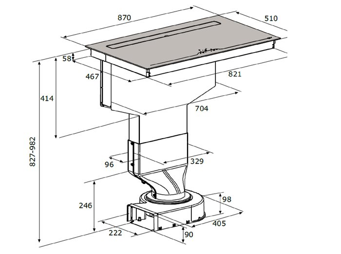 90 cm table de cuisson à induction avec hotte intégrée